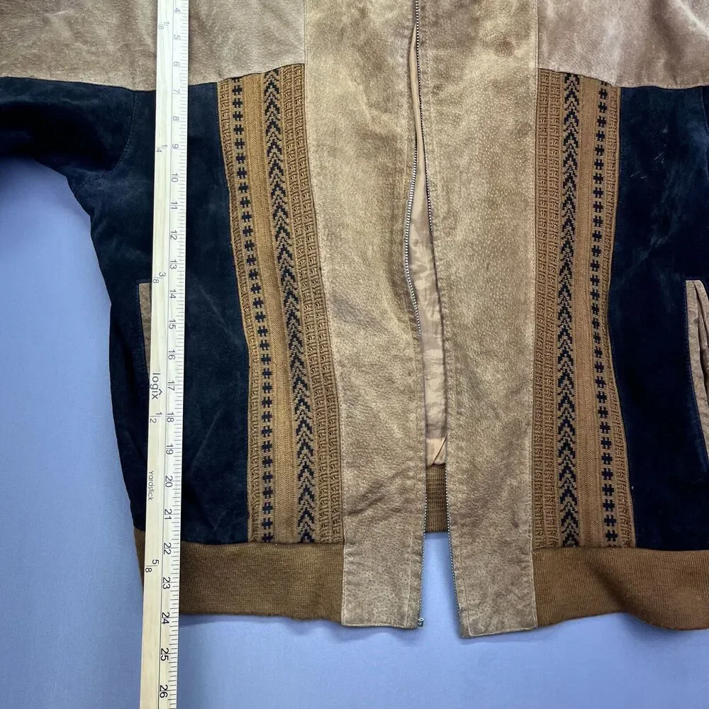 Vintage Tuskany Leather brown black patch pattern bomber jacket XL‎ - No ZIP